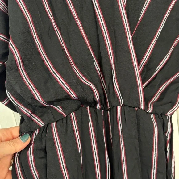 Maje Striped Black Red Pandomi V-Neck Wrap Woven Jumpsuit Surplice Pocket Medium - Picture 8 of 9